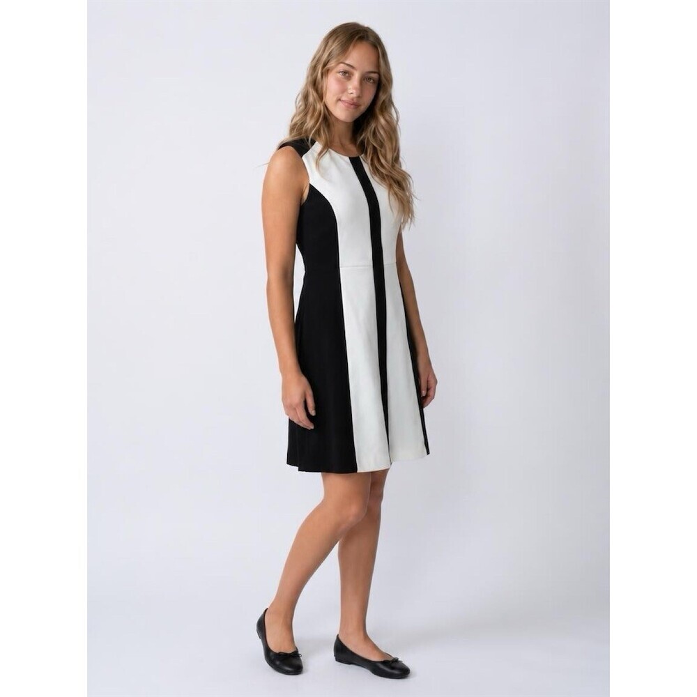 Vince Camuto Black and White Colorblock Midi Dress